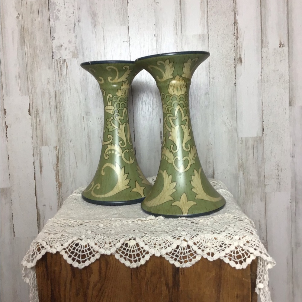 Beautiful shabby/boho candle stick set; wide base